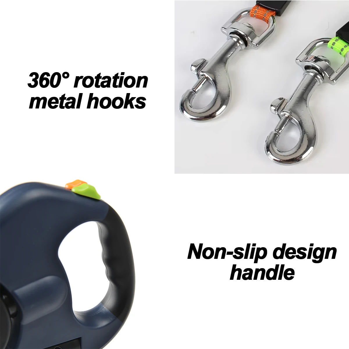 Dual Anti-Tangling Retractable Dog Leash with Flashlight and Poop Bag Box