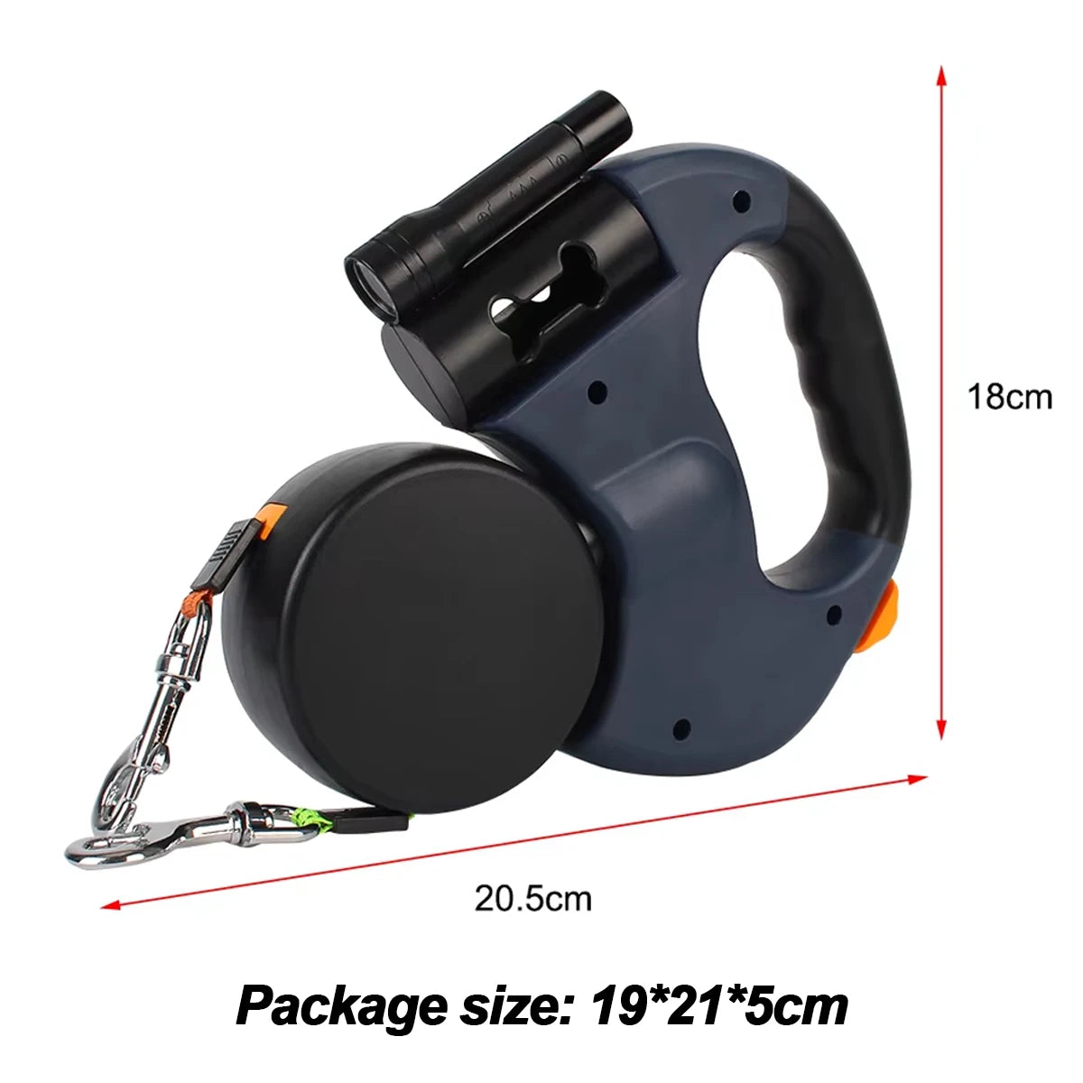 Dual Anti-Tangling Retractable Dog Leash with Flashlight and Poop Bag Box