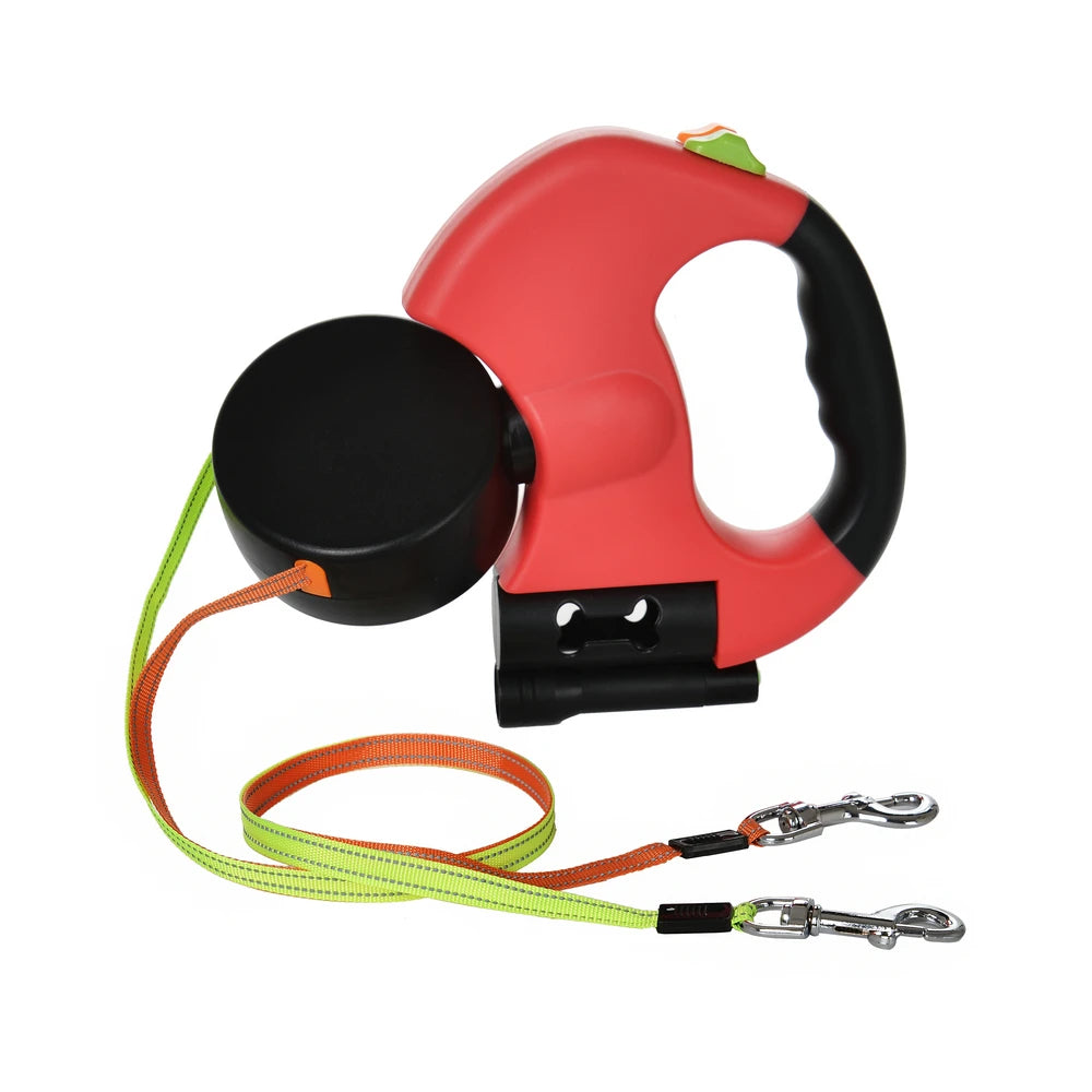 Dual Anti-Tangling Retractable Dog Leash with Flashlight and Poop Bag Box