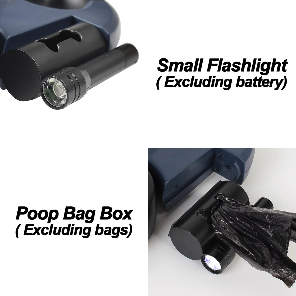 Dual Anti-Tangling Retractable Dog Leash with Flashlight and Poop Bag Box