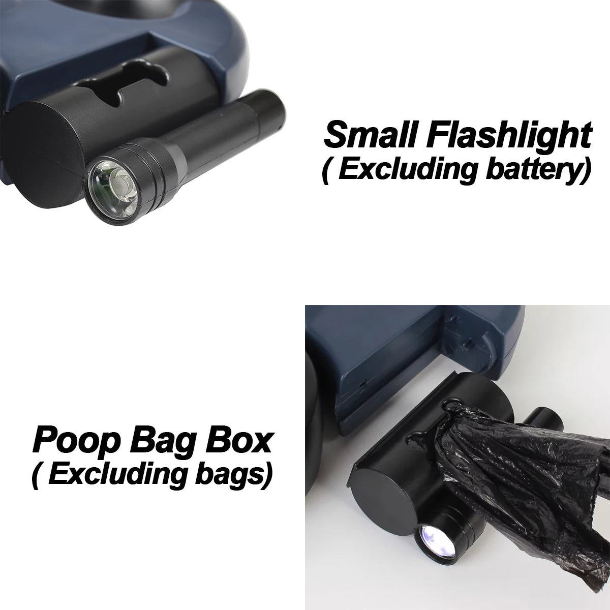 Dual Anti-Tangling Retractable Dog Leash with Flashlight and Poop Bag Box